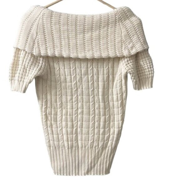 Moda International Medium Off-The-Shoulder Short Sleeve Cable Knit Sweater NWOT - Picture 5 of 8